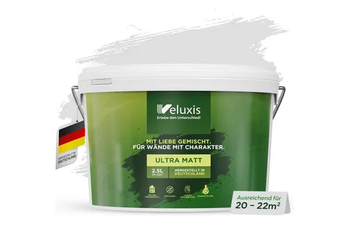 Veluxis Wandfarbe Universal - Farben für dein Zuhause – die matte Innenfarbe überzeugt mit starker Deckkraft und ist tropfarm sowie geruchsarm. Ideal für kreative DIY-Projekte und schnelle Renovierungen.