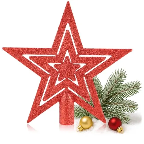 com-four® Weihnachtsbaumspitze Glitzer-Stern - Stern-Spitze für Weihnachtsbaum - Christbaumspitze für Jede Baumspitze - Weihnachtsstern bruchsicher
