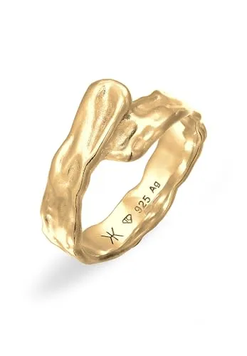 Kuzzoi Herrenring 12 mm massiv Bandring - Strukturierter Used Look, gehämmert - 925 Sterling Silber vergoldet Männer Ringgröße 60