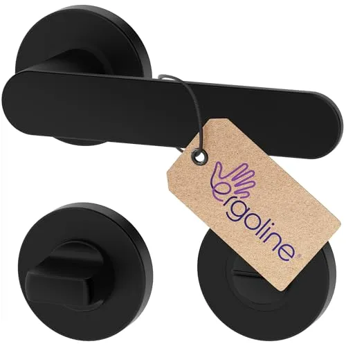 ERGO line PRIMA Schwarz Türbeschlag Türgriff für Badtüren WC, Rund-Rosette, Drückergarnitur, Türbeschlag, Schwarz Türklinke, Türdrücker