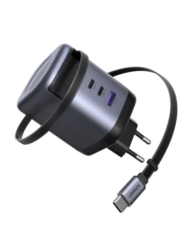 UGREEN Nexode 100W USB C Ladegerät mit Einziehbarem Kabel 4-Port GaN Netzteil Retractable Charger mit Ladekabel für Laptop kompatibel mit MacBook Pro/Air, Galaxy S-A Serie, iPhone 16-8 Serie, iPads