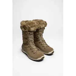 Lowa Winterstiefel Alba Evo GTX - Wasserdichte Damenstiefel in desertbraun/champagn - Wanderschuhe mit optimaler Passform für Damen, speziell angepasst für den weiblichen Fuß und ausgestattet mit einem fluffigen, tierfreien Kragen für zusätzlichen Komfort.