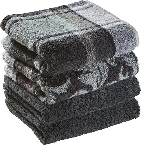 Erwin Müller Handtuch-Set 4er-Pack grau 50x100 cm - 100% Baumwolle - Handtücher, kuschelweich und saugstark mit beidseitigen Schlaufen zum praktischen Aufhängen. Ideale Farbharmonie aus Uni und jacquardgewebten Mustern für jedes Badezimmer.
