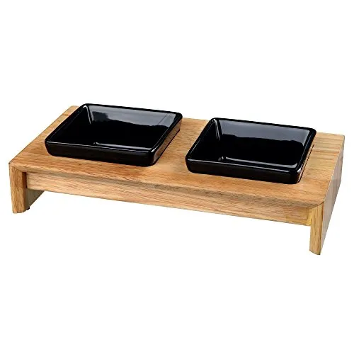 Trixie Napf-Set, Keramik/Holz - für Hunde 2x0,2 l/10 cm, 28x5x15 cm, schwarz