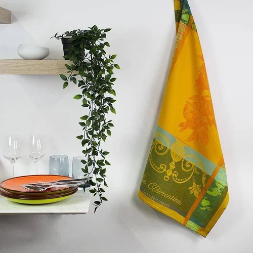 Garnier Thiebaut Geschirrtuch Clementines Les Safran - Hochwertiges Geschirrtuch aus 100 % Baumwolle, mediterraner Stil, ideal für die Küche. Mit einer Breite von 56 cm und einer Länge von 77 cm begeistert es durch seine farbenfrohe Gestaltung.