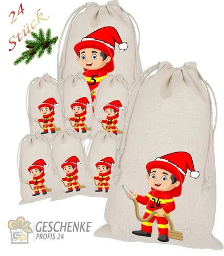 Weihnachtskalender Feuerwehrmann Adventskalender zum Befüllen 24 Stoffsäckchen
