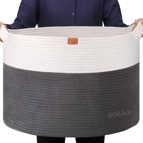 GOCAN XXXL korb aufbewahrung groß wäschekorb D55XH35cm wäschesammler aufbewahrungskorb für Decken Kissen Kleidung körbe mit Griffen für kinderzimmer grau