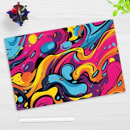 Schreibtischunterlage für Kinder und Erwachsene - Buntes Graffiti - 60 x 40 cm - aus hochwertigem Vinyl - Made in Germany
