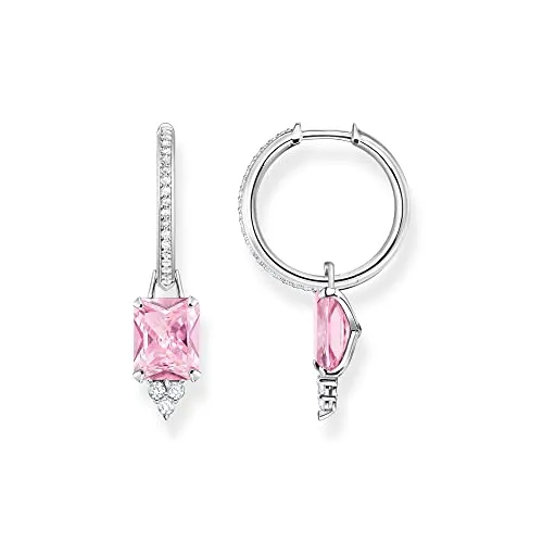Thomas Sabo Damen Ohrringe aus Sterling-Silber mit Zirkonia-Steinen - Ohrringe für Damen, exquisite Creolen aus 925er Sterlingsilber, besetzt mit 48 weißen Zirkonia und großen pinkfarbenen Akzenten für ein strahlendes Farbenspiel.