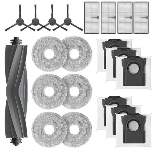 Geoviizon Zubehör für dreame L10s Pro Ultra Heat/L10s Ultra Gen 2/X30 Ultra/Mova E30 Ultra Roboter Staubsauger, 1 Hauptbürste, 4 Hepa Filter, 6 Staubbeutel, 6 Wischtücher, 4 Seitenbürsten Ersatzteile