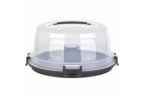 Engelland Kuchentransportbox mit Griff, Deckel und 4-fach Klick-Verschluss, rund, Kunststoff, (36,50 cm x H 17,50 cm, BPA-frei), spülmaschinengeeignet, lebensmittelecht, Stückeinteilungshilfe