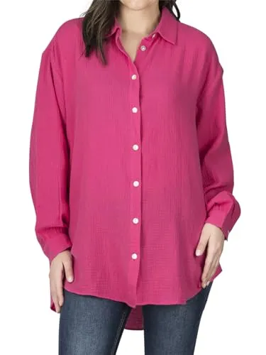 DENIMFY Musseline Bluse Damen Oversized DFMathilda - Oversized Langarmbluse aus 100% Baumwolle, ideal für den Sommer. Bequeme Passform mit V-Ausschnitt und vielseitigen Kombinationsmöglichkeiten. Erhältlich in mehreren Farben und Größen.