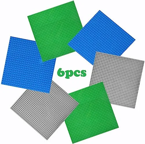 Kompatibel mit Bauplatte Lego Classic,Classic Bausteine Grundplatte,6 Platten-Set Bauplatte kompatibel mit Meisten Marken,25,5 x 25,5cm,Grüne Blaue Graue Grundplatte
