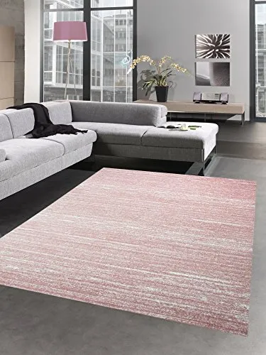 CARPETIA Teppich modern Wohnzimmerteppich Kurzflor Uni rosa meliert Größe 120x170 cm