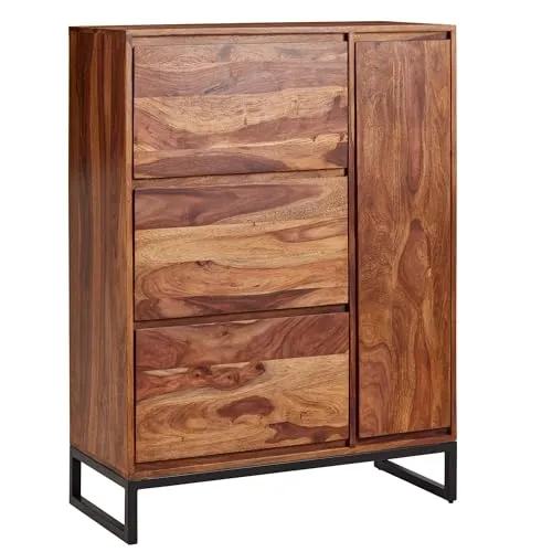 Massivholz Schuhschrank 90cm aus Sheesham in braun von FineBuy