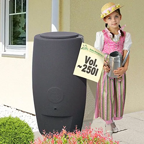 Regentonne Säule grau/anthrazit, 250l- das schlanke REGENFASS! REGENSPEICHER REGENBEHÄLTER, KOMPAKT und PRAKTISCH (Anthrazit)