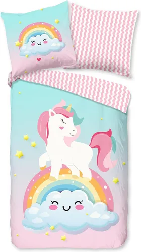 Good Morning Bettbezug Sweety - Multi - (135 X 200 cm) - Baumwolle - Bettwäsche aus 100% Baumwolle (Renforcé) für Kinder, atmungsaktiv und pflegeleicht. Ideal für erholsame Nächte mit bunten Einhorn- und Regenbogenmotiven.