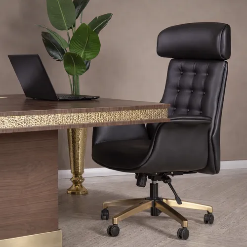 Drehbarer Leder Bürostuhl mit Rollen - Modern & Komfortabel - Eleganter Chefsessel aus schwarzem Kunstleder, ideal für den Innenbereich. Bietet hohen Sitzkomfort und ist vollständig montiert, bereit für den Einsatz. Maße: 80 x 60 x 130 cm.
