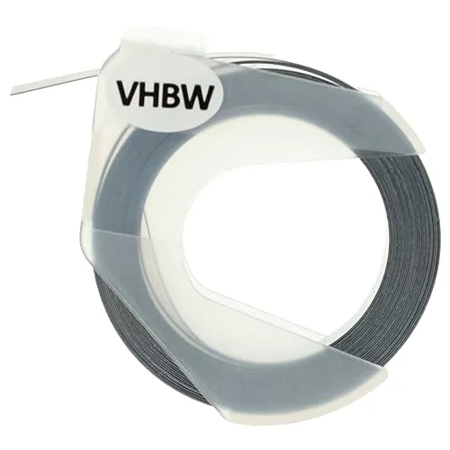 vhbw 3D Prägeband-Schriftband-Kassette kompatibel mit Dymo 1765, 1805, 1855, Jet, Junior, Mini Etiketten-Drucker 9mm Weiß auf Schwarz