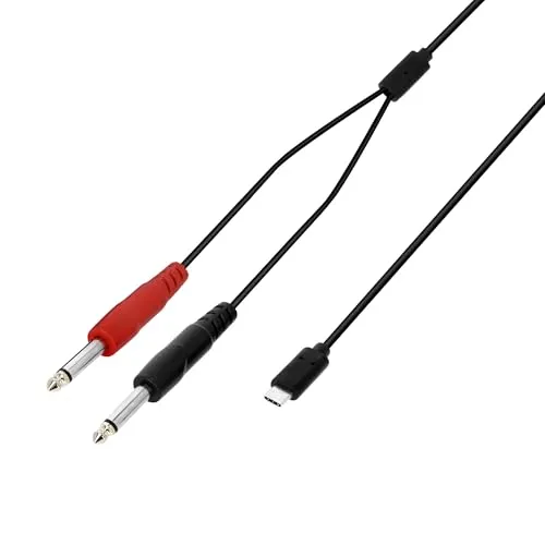 Adam Hall Cables 3 STAR Y PP USB-C 0150 Y-Kabel, 2 x 6,3mm Klinkenstecker TS Male auf USB-C, schwarz, 1,5m