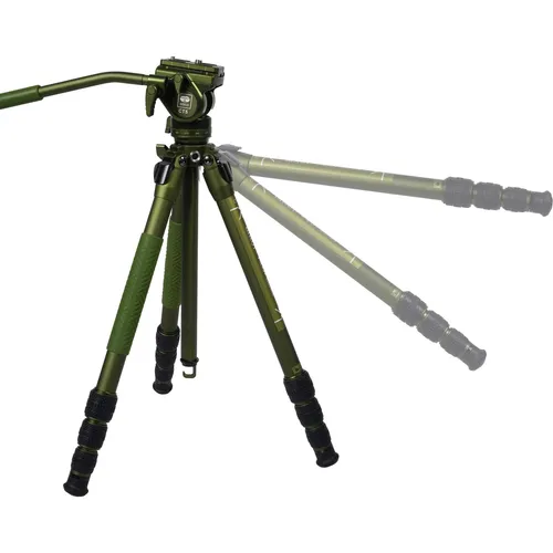 Sirui CT04 Dreibeinstativ mit Videoneiger CT5 - Stativ aus robustem Aluminium in elegantem Matt Grün, ideal für Videofilmer und Fotografen, die Stabilität und Flexibilität benötigen.