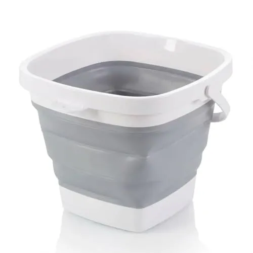 König Design Faltbarer Eimer - Platzsparend & Robust - BPA-frei, Ergonomischer Griff - Haushalt, Outdoor (Grau, 3 Liter)