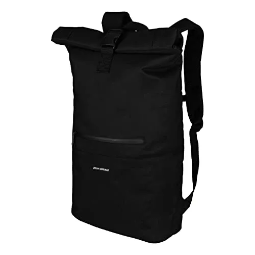 Urban-Zweirad Rucksack Rolltop Hybrid 2.0 - Schwarz - Nachhaltiger Rucksack aus 18 recycelten PET Flaschen, mit flexiblem Volumen von 31,5 - 40L und gepolstertem Laptopfach bis 17 Zoll. Ideal für Uni, Sport und Reisen.
