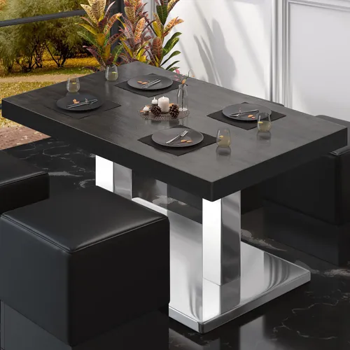 BM Bistro Loungetisch 120x70 cm Wenge/Edelstahl - Klassischer Bistro Loungetisch aus HPL, ideal für Bars und Restaurants. Edle Wenge-Optik, hohe Tragkraft und langlebig – perfekt für jeden Raum.