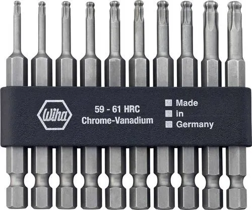 Wiha 32804 Bit-Set 10teilig Innen-TORX Kugelkopf - Bit-Set mit 10 Innen-TORX Bits, ideal für präzises Arbeiten an schwer zugänglichen Stellen dank Kugelkopf-Design.