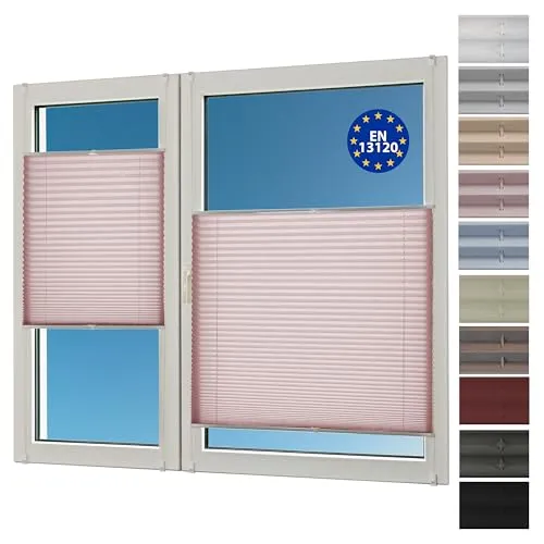 Deco4Me Plissee ohne Bohren (55 x 140 cm, Rose Crash) - Blickdicht, lichtdurchlässig, Keine Verdunkelung - Jalousien zum Klemmen - Faltrollos für Fenster
