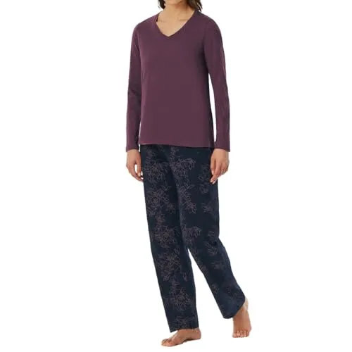 Uncover by Schiesser Damen Schlafanzug Set - Bequeme Nachtwäsche in Pflaume - Schlafanzüge für Damen, elegantes Set mit langarm Shirt und langer Hose, ideal für erholsame Nächte und entspannte Abende.