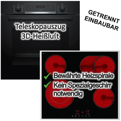 Herdset Bosch Backofen EcoClean + PKM Glaskeramikkochfeld Bräterzone autark 60cm