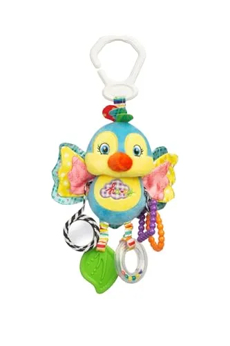 Sensillo - Rassel Baby, Kuscheltier Babyspielzeug mit Rassel - Motorikspielzeug für das spielerische Lernen - Plüschtier, Spielzeug für Babys & Kleinkinder ab Geburt - Vogel