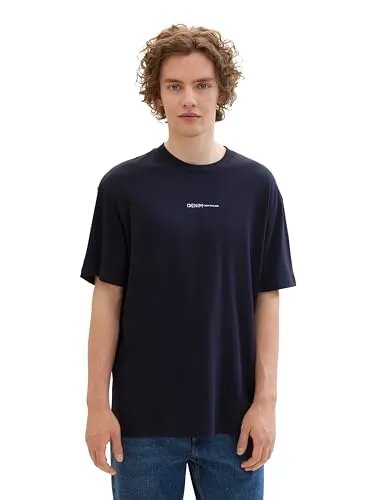 TOM TAILOR Denim Herren Relaxed Fit T-Shirt mit Logo-Print, 11075 - Navy, M