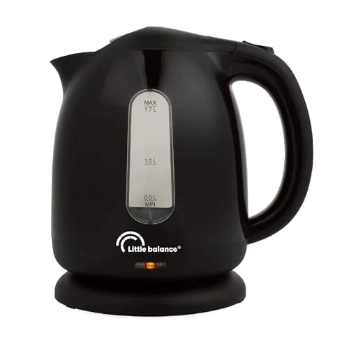 LITTLE BALANCE 8825 Happy Wasserkocher, 1,7 L, 360° Basis, automatische Abschaltung, abnehmbarer Kalkfilter, 2200 W, Schwarz