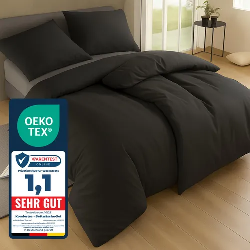 Komfortec Bettwäsche 155x220 4teilig Bettwäsche-Sets 2 Bettbezüge 155x220 cm + 2 Kissenbezüge 80x80 cm, Anthrazit mit Reißverschluss