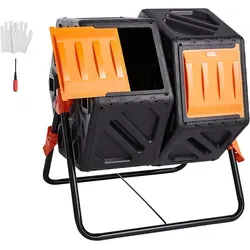 VEVOR Tumbling-Komposter 140 L - Komposter mit Doppelraum und 360°-Tumbler für effiziente Kompostierung, ideal für Gartenliebhaber. Inklusive Handschuhe für eine saubere Handhabung.