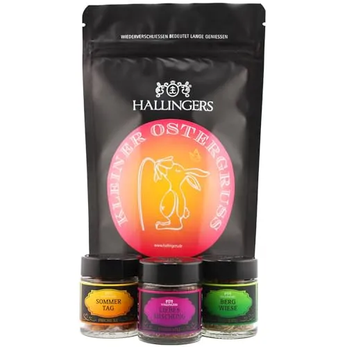 Hallingers Genuss Manufaktur Geschenkkorb Geschenkset Ostern – Feinkost Mix mit Früchtetee Roibuschtee & Kräutertee, edle Wundertüte, hochwertiges Osterkörbchen Geschenk, 