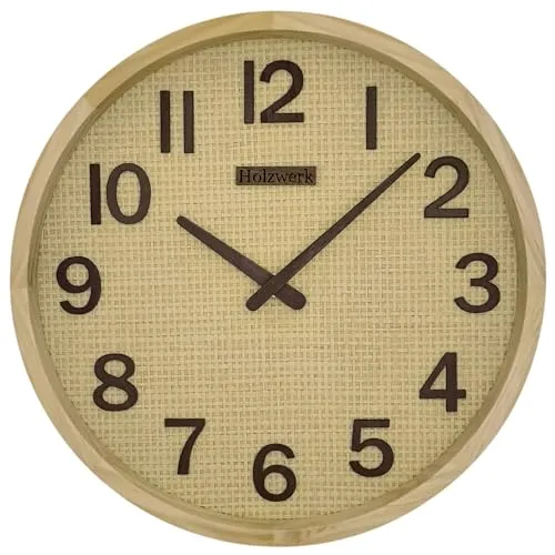 Holzwerk Funkwanduhr BOHO Ratten Design 30 cm - Die handgefertigte Holzwerk Funk-Wanduhr im BOHO Rattan Design vereint stilvolles Aussehen mit präziser Funktechnologie. Dank der automatischen Zeitumstellung ist sie ideal für jeden Wohnraum.