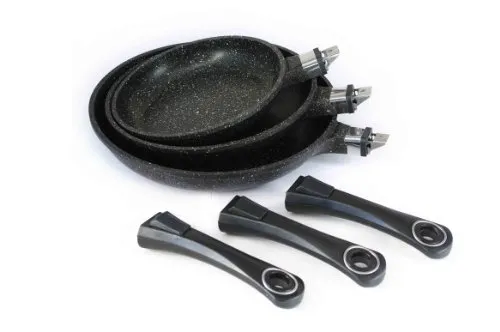 Pradel Excellence 52003M 3-teiliges Pfannenset in Stein-Optik in den Durchmessern 20/24/28 cm