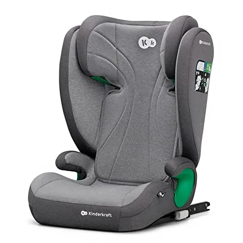 Kinderkraft JUNIOR FIX2 I-SIZE Kindersitz 15-36kg - ISOFIX Kindersitz für Kinder von 100-150 cm, sicher durch verstärkte Seitenprotektoren und einfache Montage mit Einbauanzeige. Komfortable, breite Sitzfläche für angenehme Fahrten.