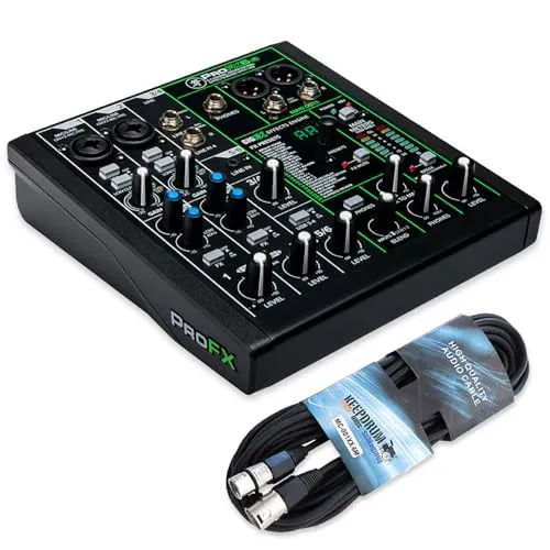 MACKIE ProFX6v3 Mischpult mit XLR Kabel – 6-Kanal Analogmixer für Profis - Professioneller 6-Kanal Analogmixer mit USB für Musiker und Content-Creator. Hohe Klangqualität dank Onyx-Vorverstärkern und 24 Effekten. Ideal für Home-Studios und Live-Performances.