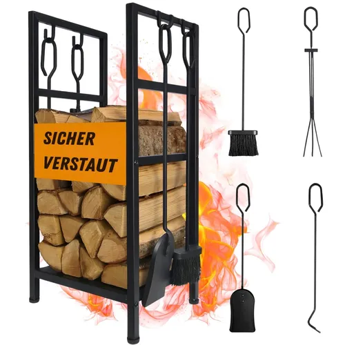Kaminholzständer aus Metall - Wetterbeständiges Holzregal - Robustes Kaminholzregal aus Metall, ideal für drinnen und draußen. Mit einer Höhe von 76,6 cm bietet es Platz für Ihr Feuerholz und überzeugt durch Langlebigkeit und Stabilität.