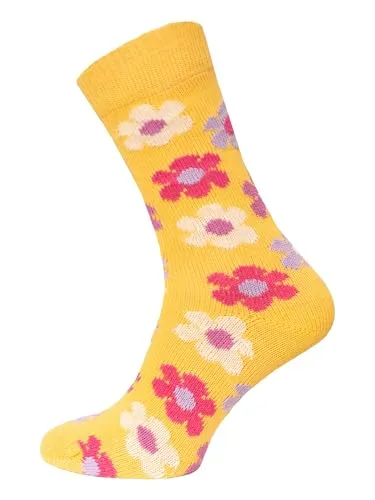HomeOfSocks Ein Paar Bunte Blumen Socken aus Baumwolle kuschelig weich mit 90% Baumwolle für Damen und Herren | Gelb-Multi Gr. 43-46