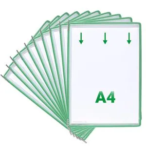 Tarifold Sichttafel 114005 - A4, Drehzapfen, stabiler grüner Rahmen, 10 Stück - Organisationsmittel mit stabiler PVC-Folie für optimale Transparenz. Ideal für die Präsentation und Aufbewahrung von Dokumenten. Lieferung inklusive 5 Sichtreitern mit Beschriftungsschildern.