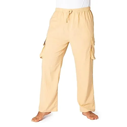 PANASIAM Cargo Pants 4-Pockets, beige, XXL - Wanderhose aus 100% Baumwolle, atmungsaktiv und hautfreundlich. Ideal für Freizeit und Outdoor-Aktivitäten mit 4 praktischen Taschen und anpassbarem Gummibund.