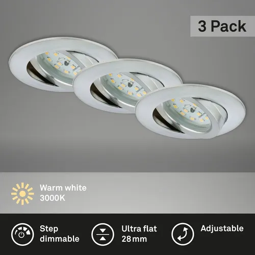 Briloner 3er Set LED Einbauleuchte 6,5W Dimmbar - Deckenlampen & Kronleuchter, dimmbare LED Einbaustrahler mit warmweißem Licht für ein gemütliches Ambiente in jedem Raum.