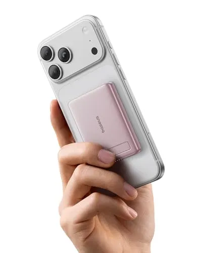 Baseus Mini MagSafe Powerbank 5000mAh Qi2-zertifiziertes mit Klappbarer Ständer, PD 20W Magnetische Power Bank USB C Wireless Powerbank Kompatibel mit iPhone 17/16/15/14/13/12/Pro/Pro Max Serie, Rosa