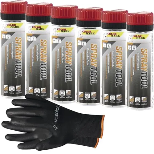 vasalat Markierungsspray Set - Markierspray Neon rot für schnelle und saubere Markierungen, 6 Stück