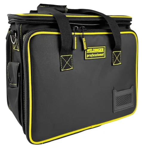 WELDINGER Werkzeugtasche Monteur mit Schultergurt - Praktische Werkzeugtasche für Monteure mit drei Staufächern, robusten Kunststofffüßen und abnehmbarem Schultergurt. Ideal für einen sicheren Transport von Werkzeug und Kleinteilen.